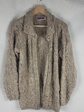 Chunky Wool Cable Knit Button-Up Sweater Cardigan